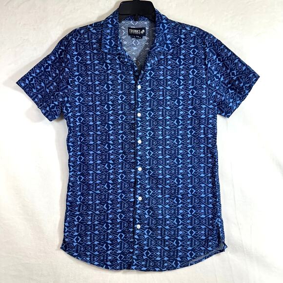 Trunks Small Button Down Shirt Short Sleeve Blue Fish Swim Beach Pool Summer - Picture 1 of 9